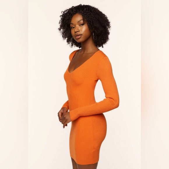 Wilfred Dresses & Skirts - ARITZIA Wilfred V- neck Mustard Orange Ribbed Knit Mini Dress Medium NWOT